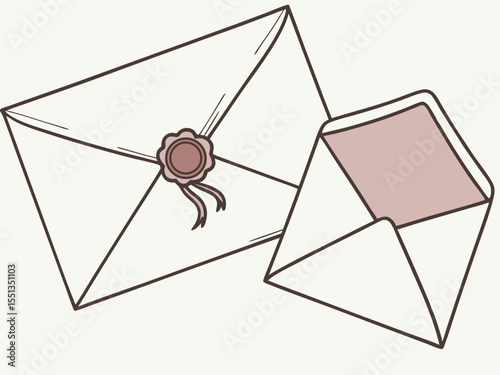 Illustration of two envelopes with a wax seal isolated on white background