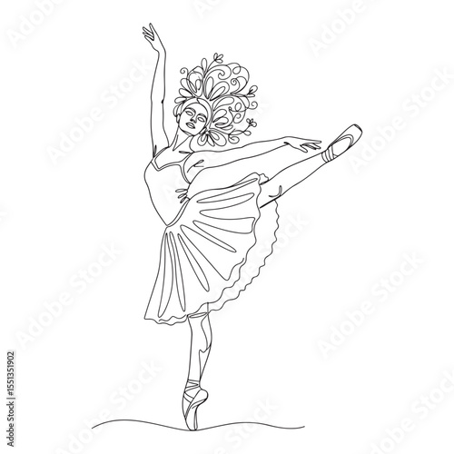 Black line art of a ballerina in a graceful pose ballet
