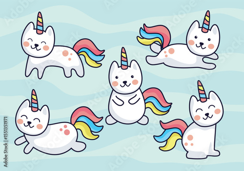 Whimsical unicorn clipart set featuring magical creatures and rainbow elements for enchanting designs
