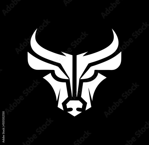  Bull head vector on black, ideal for logos, tattoos, or team mascots.