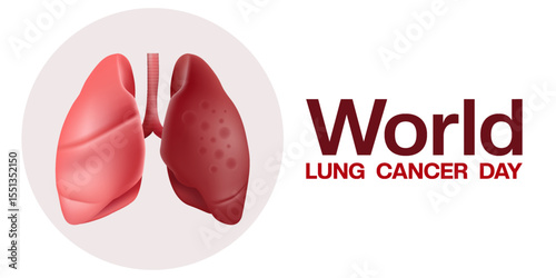 August is World Lung Cancer Day. Lung. Suitable for posters, banners and social media. White background.