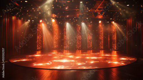 Abstract stage lights background, Concert stage lights, fountain at night. 