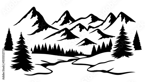 mountains silhouettes on tranparent background