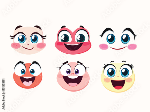 Collection of Cartoon Faces with Happy Expressions and Different Colors