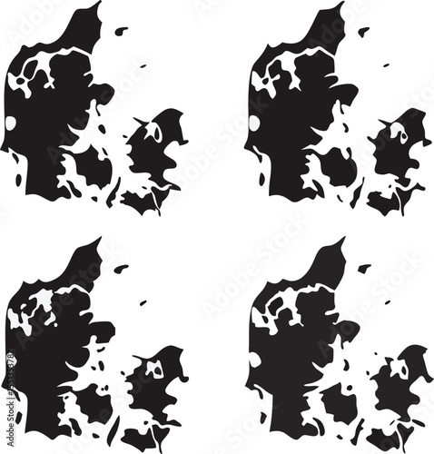 Black and white abstract pattern of denmark map repeating four times on a white background vector graphic design
