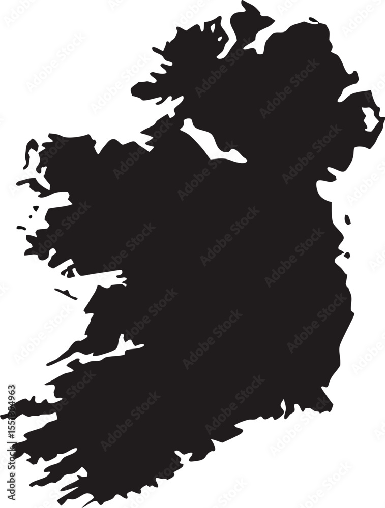 Obraz premium Black silhouette of the island of ireland on a white background illustrating ireland's outline for educational purposes and geopolitical design