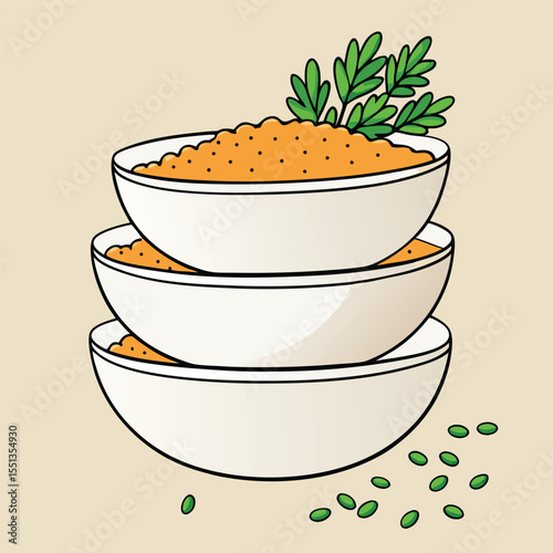 Balanced Meal Bowls: An illustrated stack of fresh, vibrant bowls bursting with healthy, nutritious goodness. Depicting a wholesome, plant-based meal.