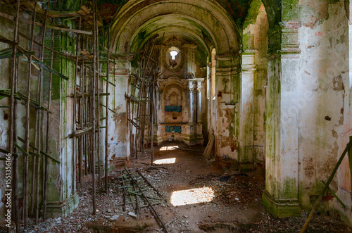 Devastation in abandoned Dominican Church of St. Anthony in the agrotown of Knyazhitsy, Mogilev region, Belarus