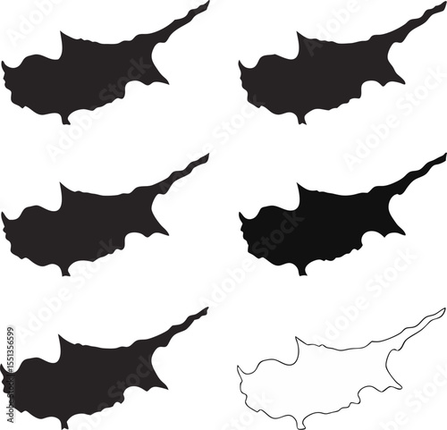 Cyprus silhouette maps array in black and white representing geographical outlines for travel and conceptual designs