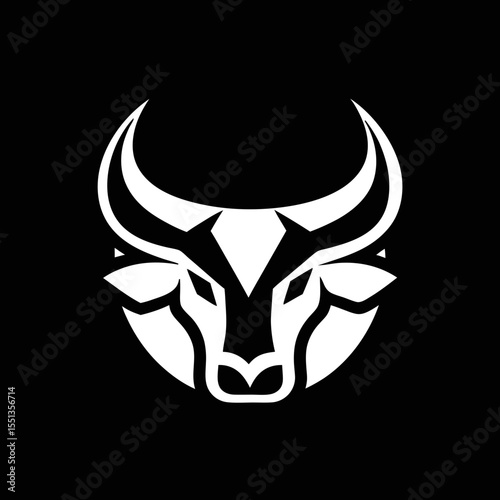 Bull logo icon on black background, a minimalistic vector for branding and business identity.