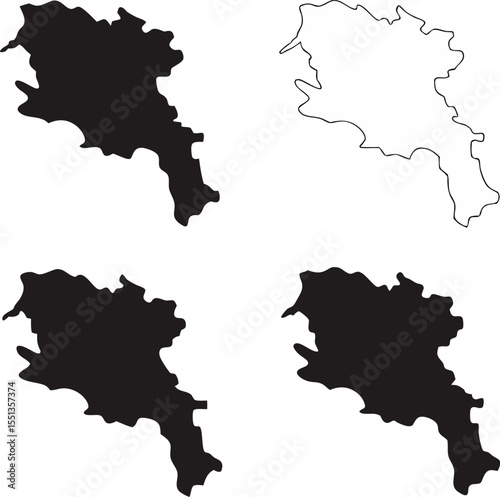 Four silhouette maps of armenia outlined and filled on a white background for geographical and educational projects