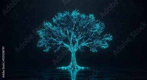 Glowing digital tree with circuit-like branches