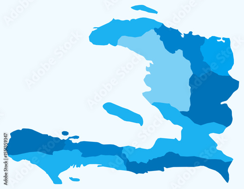 Map of Haiti with regions. Just a simple country border map with region division. Light blue color palette. Plain Republic of Haiti shape with administrative division. Vector illustration.