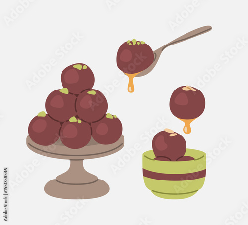 Gulab Jamun Indian Sweet Dessert Illustration