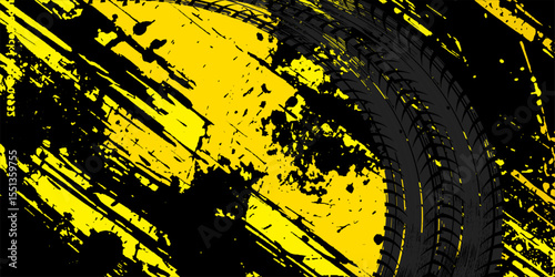 Abstract black and yellow background with tire tracks.. vector illustration eps 10