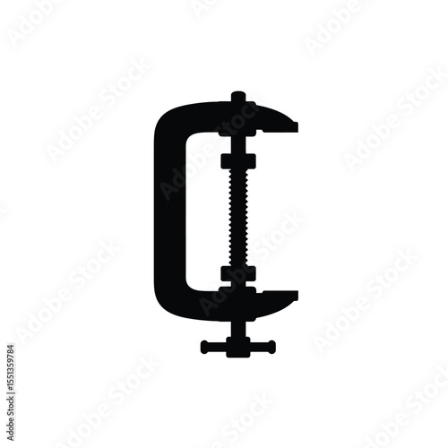 Black Silhouette Woodworking C Clamp Vector Icon tool