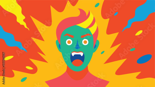 Colorful vector illustration depicting an abstract portrait of a person displaying emotion with vibrant color scheme