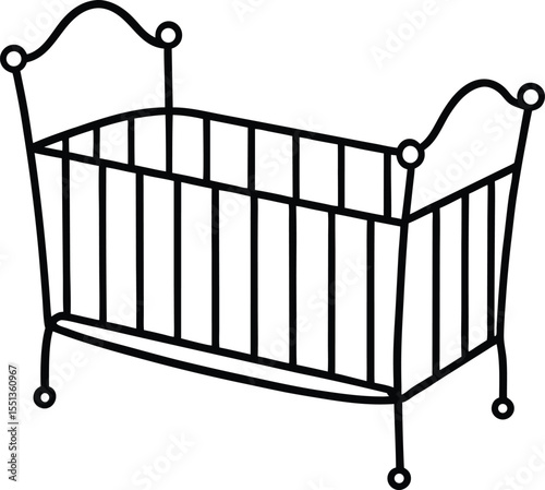 baby crib icon line art vector illustration on transparent background