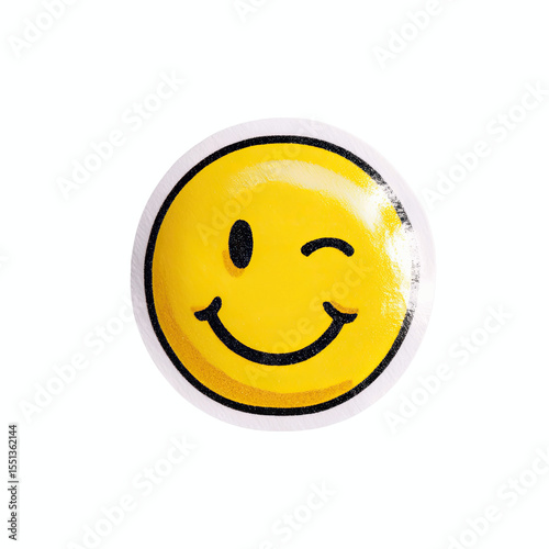 Winking Smiley Face Sticker on Bright Cyan