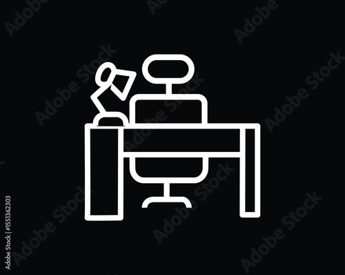 Desk Lamp Icon Representing Study Space. Work.lamp line icon
