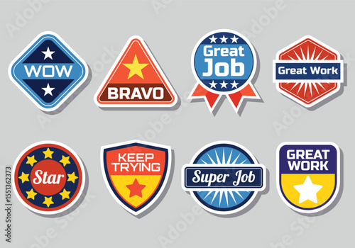 Collection of colorful and engaging teacher reward stickers featuring positive affirmations and fun illustrations for classroom motivation