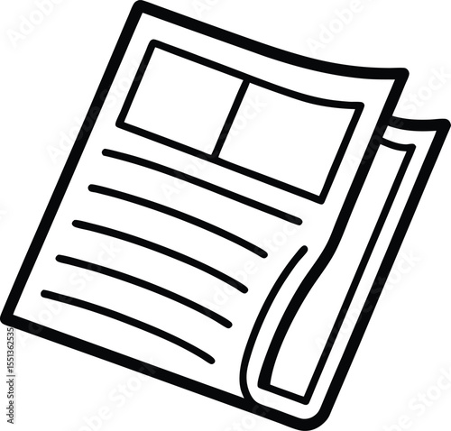 Simple Black and White Newspaper Icon with Bold Outline Design