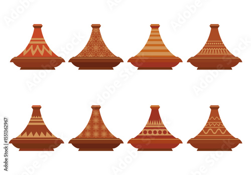 Collection of moroccan tajine pot and food icons representing cuisine and culinary traditions