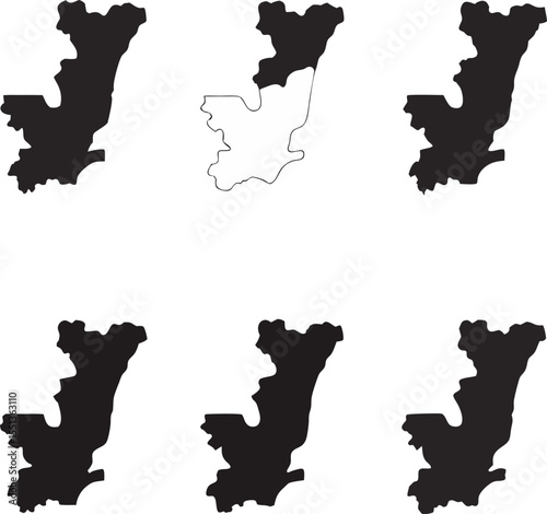 Vector outlines and silhouette illustrations of the republic of the congo representing political geography and geographical borders