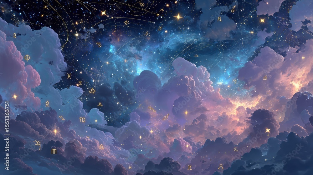 Obraz premium Night Sky With Radiant Clouds And Stars