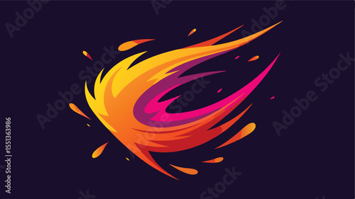 Abstract vector illustration of a glowing artistic brushwork shape in dynamic and energetic colors