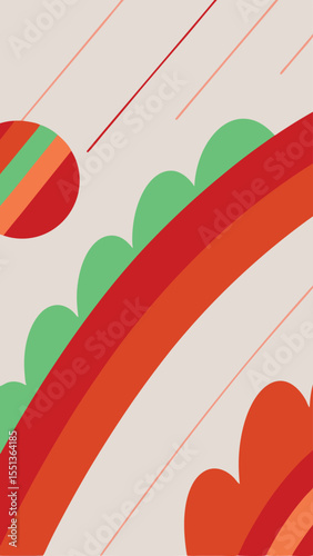 Abstract geometric composition featuring colorful shapes lines and transparent elements suitable for various design projects