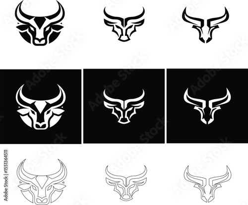 Bull face icon vector set, great collection for aggressive branding themes or labels.
