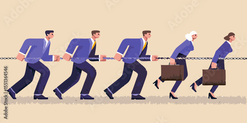 Business Team Collaboration Pulling Heavy Rope Together
