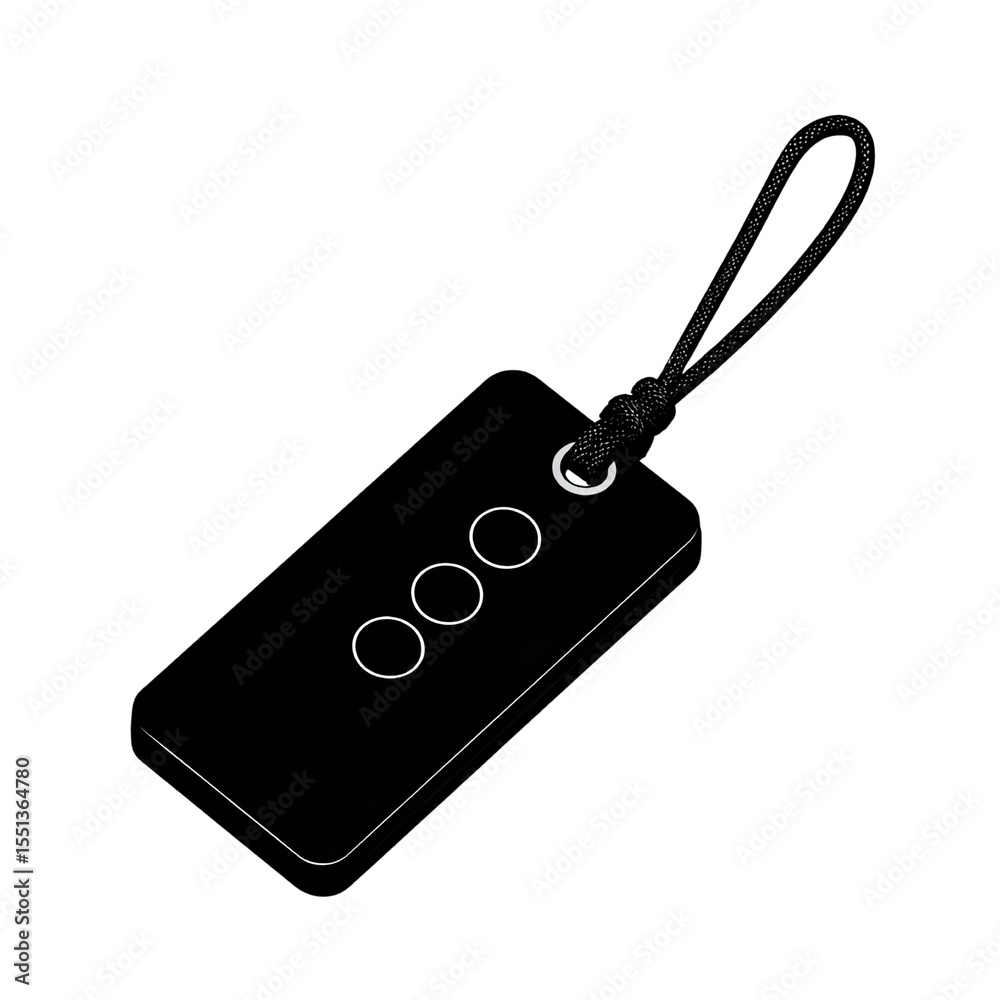 Fototapeta premium Sleek Black Key Tag with Three Buttons and Cord