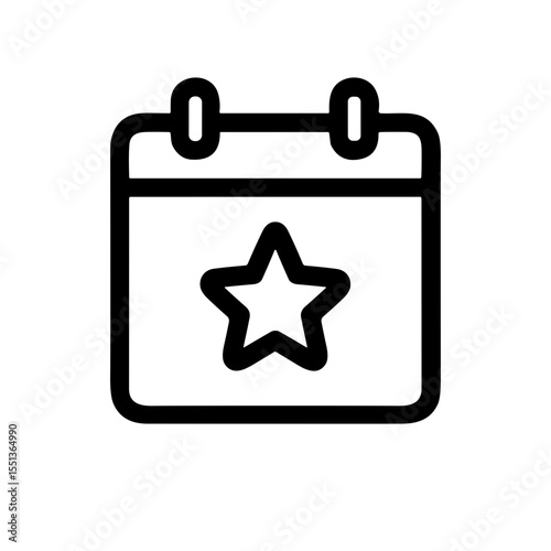 Outline Simple Calendar with Star Event Date Planner Icon