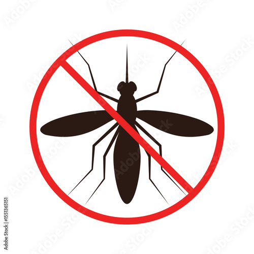 No pest mosquito icon. Red circle ban icon.
