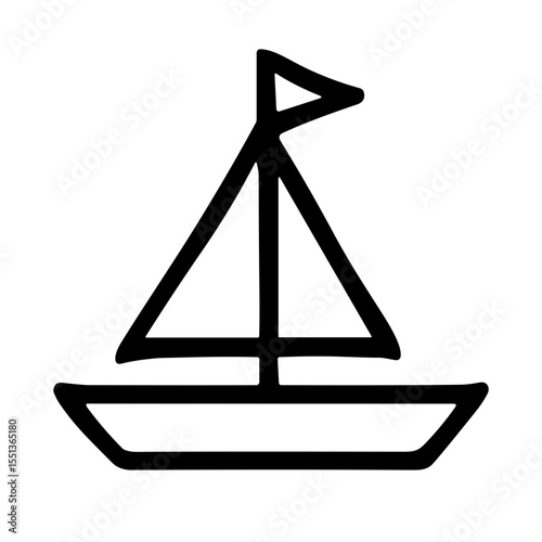Simple Handdrawn Outline Sailboat Marine Transport Single Isolated Icon