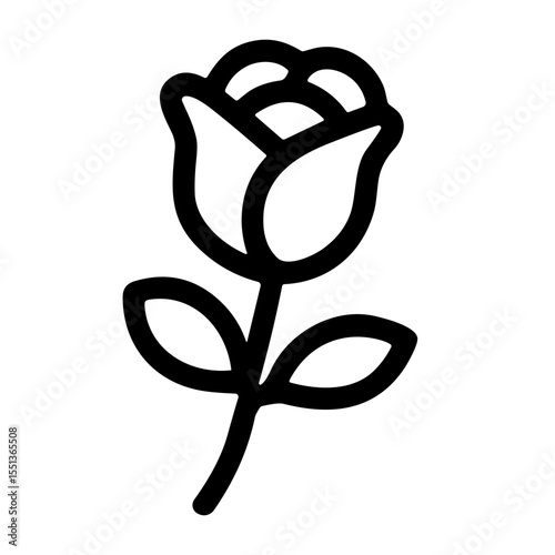 Handdrawn Simple Rose Floral Plant with Stem and Leaf Icon