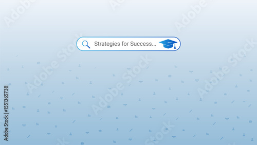 Search bar with graduation cap on gradient blue background, representing learning and online education