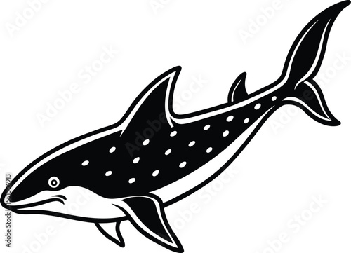 Black and White Whale Shark Illustration with Polka Dots on White Background
