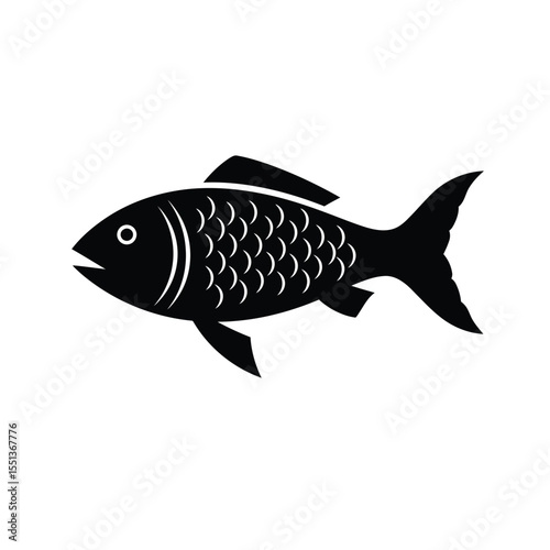 Black Silhouette Vector Fish Icon White Background