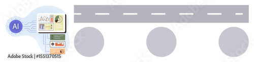 AI concept analyzing digital documents, extracting data, and optimizing tasks. Ideal for AI, automation, data processing, digital transformation, workflow, productivity simple flat metaphor