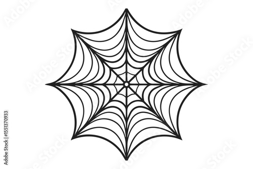 Spider Web Silhouette: An artistic spider web in a stark black and white contrast, its intricate design radiates from a central hub, showcasing its delicate and symmetrical structure.