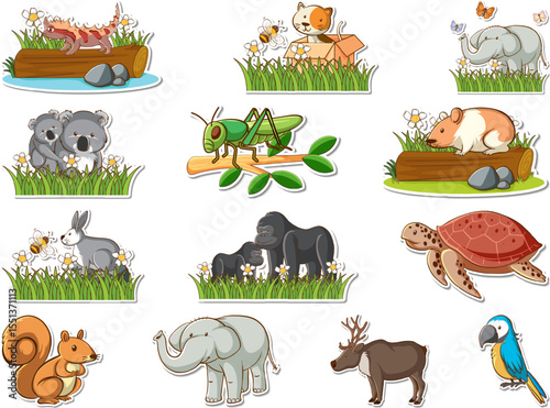 Charming collection of adorable cartoon wild animals perfect for stickers and creative projects