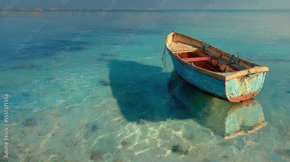 Obraz premium Rustic Wooden Vessel In Calm Turquoise Water