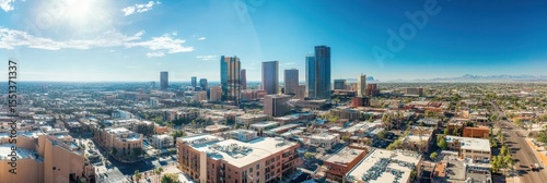 Phoenix Arizona City. Panoramic Aerial View of Downtown with Skyscrapers and Urban Scene