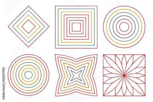 Geometric Harmony: A collection of elegantly crafted geometric shapes, including squares, circles, and diamond, demonstrating the beauty of mathematical order, precision and pattern.