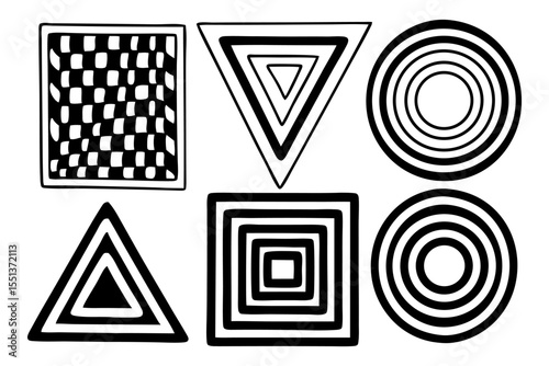 Optical Illusion Shapes: A striking display of geometric shapes, including squares, triangles, and circles, designed to create a captivating optical illusion that plays with perception and depth. 