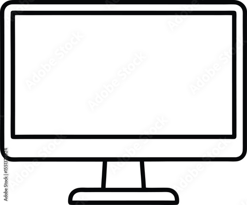 desktop monitor icon line art vector illustration on transparent background