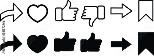 Social Media Icons Set Share Heart Like Dislike Forward and Bookmark